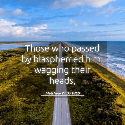 Picture 05 - Matthew 27:39 WEB - Those who passed by blasphemed him, wagging their - Bible Verse Picture