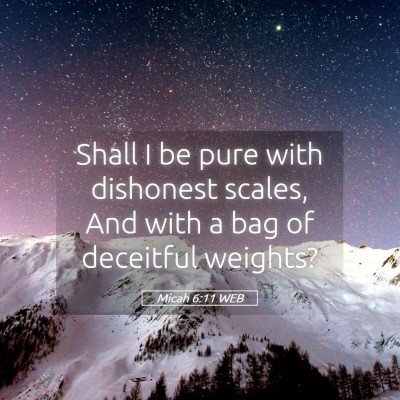 Picture 05 - Micah 6:11 WEB - Shall I be pure with dishonest scales, And with a - Bible Verse Picture