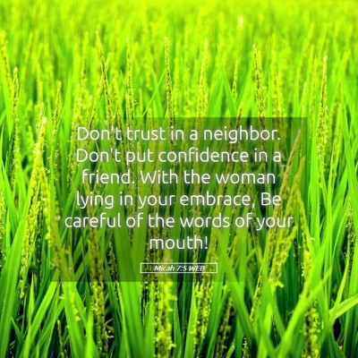 Picture 05 - Micah 7:5 WEB - Don't trust in a neighbor. Don't put confidence - Bible Verse Picture