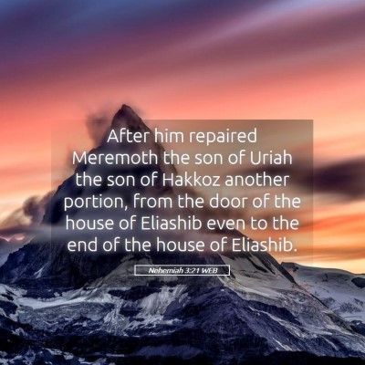 Picture 05 - Nehemiah 3:21 WEB - After him repaired Meremoth the son of Uriah the - Bible Verse Picture
