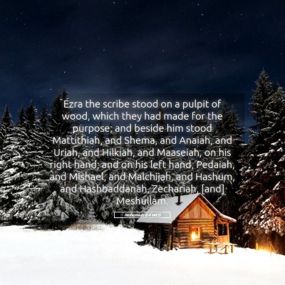 Picture 05 - Nehemiah 8:4 WEB - Ezra the scribe stood on a pulpit of wood, which - Bible Verse Picture