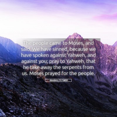 Picture 05 - Numbers 21:7 WEB - The people came to Moses, and said, We have - Bible Verse Picture