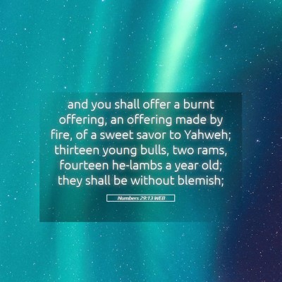 Picture 05 - Numbers 29:13 WEB - and you shall offer a burnt offering, an offering - Bible Verse Picture