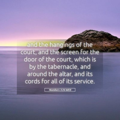 Picture 05 - Numbers 3:26 WEB - and the hangings of the court, and the screen for - Bible Verse Picture