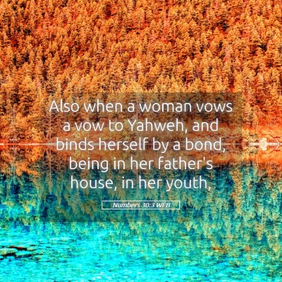 Picture 05 - Numbers 30:3 WEB - Also when a woman vows a vow to Yahweh, and binds - Bible Verse Picture