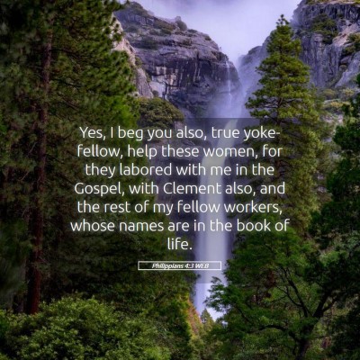 Picture 05 - Philippians 4:3 WEB - Yes, I beg you also, true yoke-fellow, help these - Bible Verse Picture