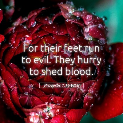 Picture 05 - Proverbs 1:16 WEB - For their feet run to evil. They hurry to shed - Bible Verse Picture