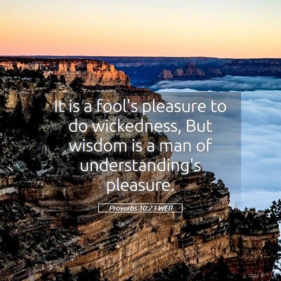 Picture 05 - Proverbs 10:23 WEB - It is a fool's pleasure to do wickedness, But - Bible Verse Picture