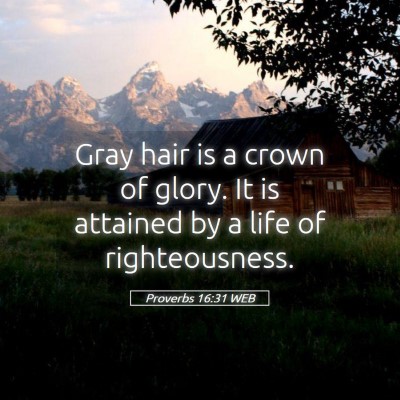 Picture 05 - Proverbs 16:31 WEB - Gray hair is a crown of glory. It is attained by - Bible Verse Picture