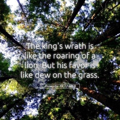 Picture 05 - Proverbs 19:12 WEB - The king's wrath is like the roaring of a lion, - Bible Verse Picture