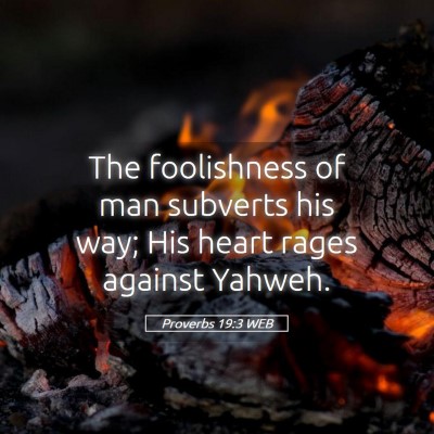 Picture 05 - Proverbs 19:3 WEB - The foolishness of man subverts his way; His - Bible Verse Picture