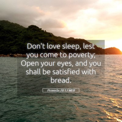 Picture 05 - Proverbs 20:13 WEB - Don't love sleep, lest you come to poverty; Open - Bible Verse Picture