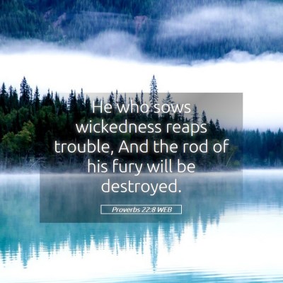 Picture 05 - Proverbs 22:8 WEB - He who sows wickedness reaps trouble, And the rod - Bible Verse Picture