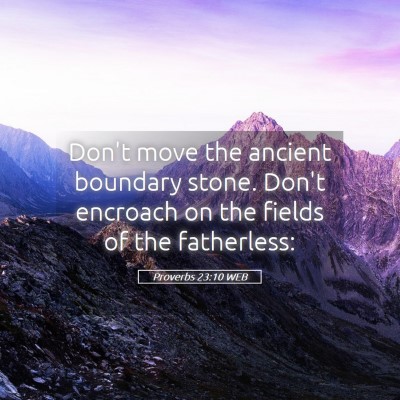 Picture 05 - Proverbs 23:10 WEB - Don't move the ancient boundary stone. Don't - Bible Verse Picture
