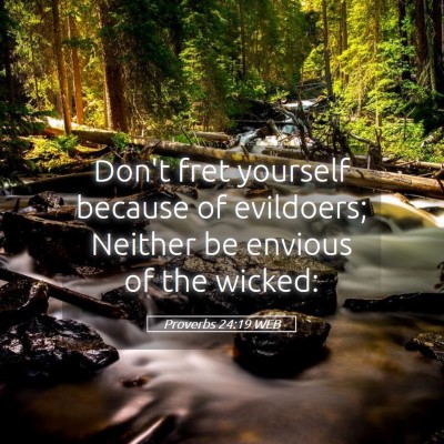 Picture 05 - Proverbs 24:19 WEB - Don't fret yourself because of evildoers; Neither - Bible Verse Picture