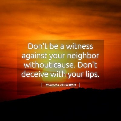 Picture 05 - Proverbs 24:28 WEB - Don't be a witness against your neighbor without - Bible Verse Picture
