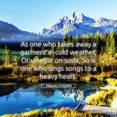 Picture 05 - Proverbs 25:20 WEB - As one who takes away a garment in cold weather, - Bible Verse Picture