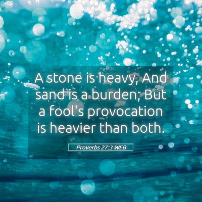 Picture 05 - Proverbs 27:3 WEB - A stone is heavy, And sand is a burden; But a - Bible Verse Picture