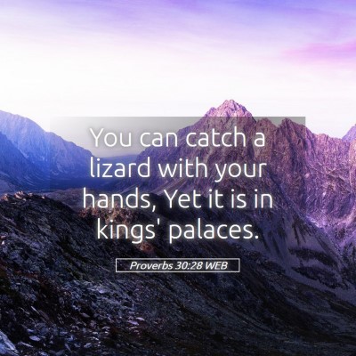 Picture 05 - Proverbs 30:28 WEB - You can catch a lizard with your hands, Yet it is - Bible Verse Picture
