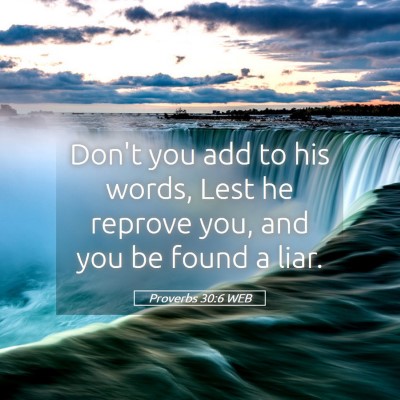 Picture 05 - Proverbs 30:6 WEB - Don't you add to his words, Lest he reprove you, - Bible Verse Picture