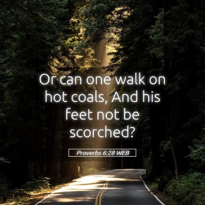 Picture 05 - Proverbs 6:28 WEB - Or can one walk on hot coals, And his feet not be - Bible Verse Picture