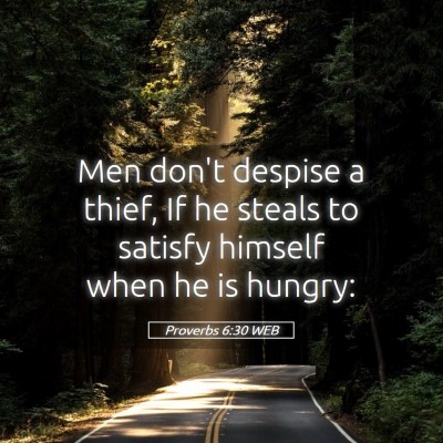 Picture 05 - Proverbs 6:30 WEB - Men don't despise a thief, If he steals to - Bible Verse Picture