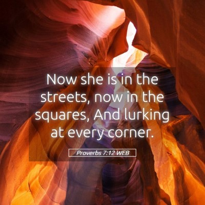 Picture 05 - Proverbs 7:12 WEB - Now she is in the streets, now in the squares, - Bible Verse Picture