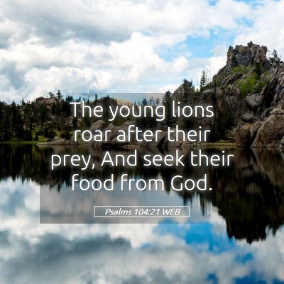 Picture 05 - Psalms 104:21 WEB - The young lions roar after their prey, And seek - Bible Verse Picture