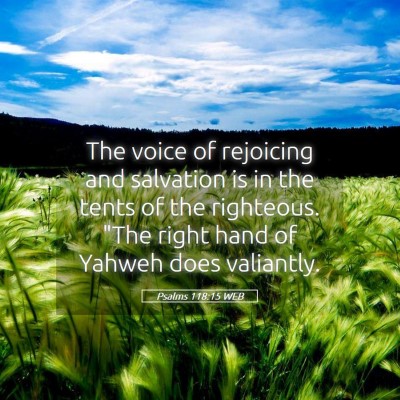 Picture 05 - Psalms 118:15 WEB - The voice of rejoicing and salvation is in the - Bible Verse Picture