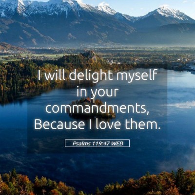 Picture 05 - Psalms 119:47 WEB - I will delight myself in your commandments, - Bible Verse Picture