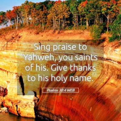 Picture 05 - Psalms 30:4 WEB - Sing praise to Yahweh, you saints of his. Give - Bible Verse Picture