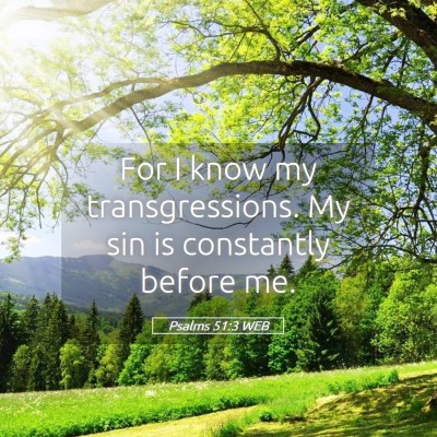 Picture 05 - Psalms 51:3 WEB - For I know my transgressions. My sin is - Bible Verse Picture