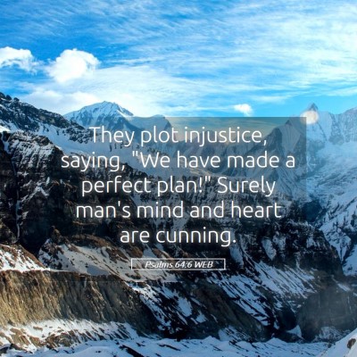 Picture 05 - Psalms 64:6 WEB - They plot injustice, saying, 