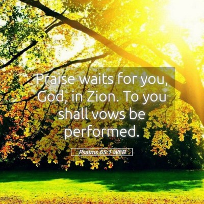 Picture 05 - Psalms 65:1 WEB - Praise waits for you, God, in Zion. To you shall - Bible Verse Picture