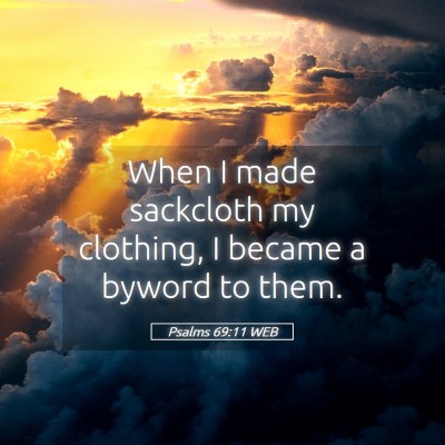 Picture 05 - Psalms 69:11 WEB - When I made sackcloth my clothing, I became a - Bible Verse Picture