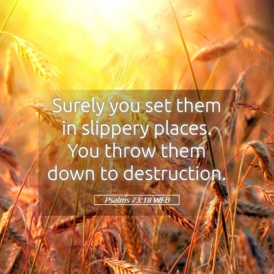 Picture 05 - Psalms 73:18 WEB - Surely you set them in slippery places. You throw - Bible Verse Picture