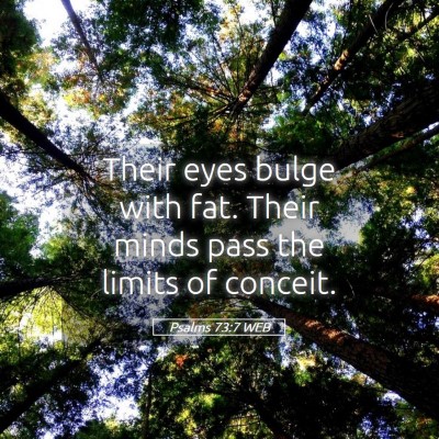 Picture 05 - Psalms 73:7 WEB - Their eyes bulge with fat. Their minds pass the - Bible Verse Picture