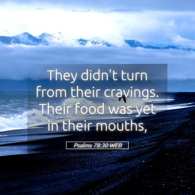 Picture 05 - Psalms 78:30 WEB - They didn't turn from their cravings. Their food - Bible Verse Picture