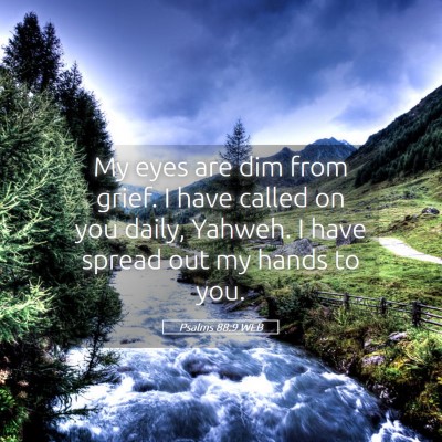 Picture 05 - Psalms 88:9 WEB - My eyes are dim from grief. I have called on you - Bible Verse Picture