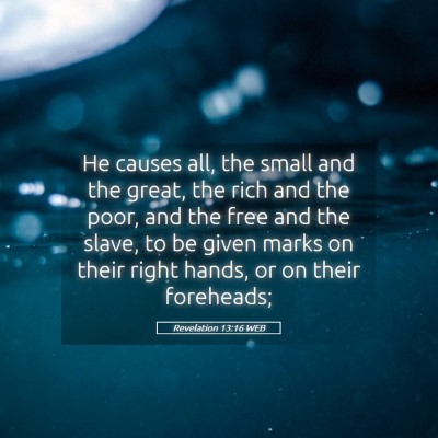 Picture 05 - Revelation 13:16 WEB - He causes all, the small and the great, the rich - Bible Verse Picture