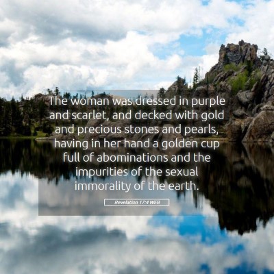 Picture 05 - Revelation 17:4 WEB - The woman was dressed in purple and scarlet, and - Bible Verse Picture