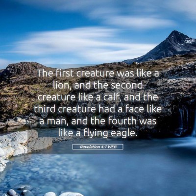 Picture 05 - Revelation 4:7 WEB - The first creature was like a lion, and the - Bible Verse Picture