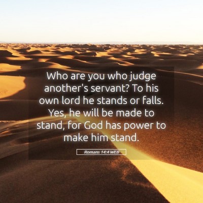 Picture 05 - Romans 14:4 WEB - Who are you who judge another's servant? To his - Bible Verse Picture