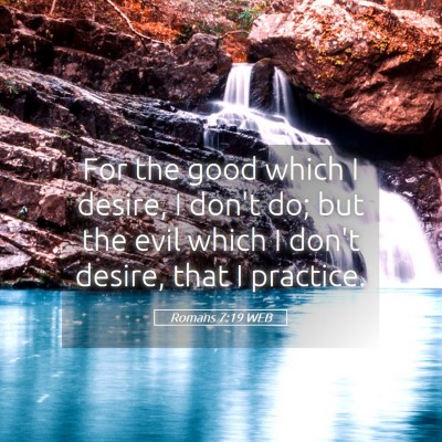 Picture 05 - Romans 7:19 WEB - For the good which I desire, I don't do; but the - Bible Verse Picture