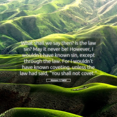 Picture 05 - Romans 7:7 WEB - What shall we say then? Is the law sin? May it - Bible Verse Picture