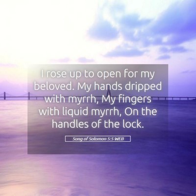 Picture 05 - Song of Solomon 5:5 WEB - I rose up to open for my beloved. My hands - Bible Verse Picture