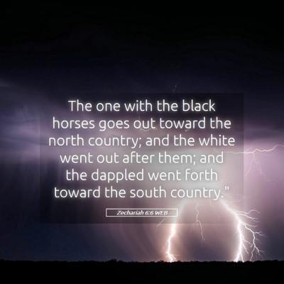 Picture 05 - Zechariah 6:6 WEB - The one with the black horses goes out toward the - Bible Verse Picture