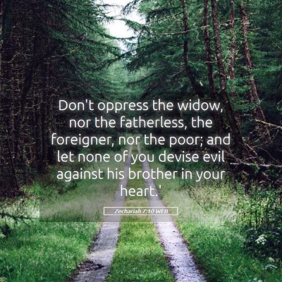 Picture 05 - Zechariah 7:10 WEB - Don't oppress the widow, nor the fatherless, the - Bible Verse Picture