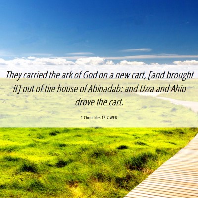 Picture 06 - 1 Chronicles 13:7 WEB - They carried the ark of God on a new cart, [and - Bible Verse Picture