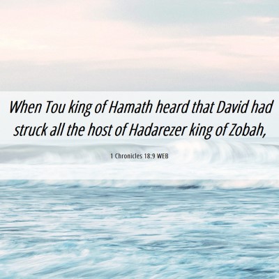 Picture 06 - 1 Chronicles 18:9 WEB - When Tou king of Hamath heard that David had - Bible Verse Picture